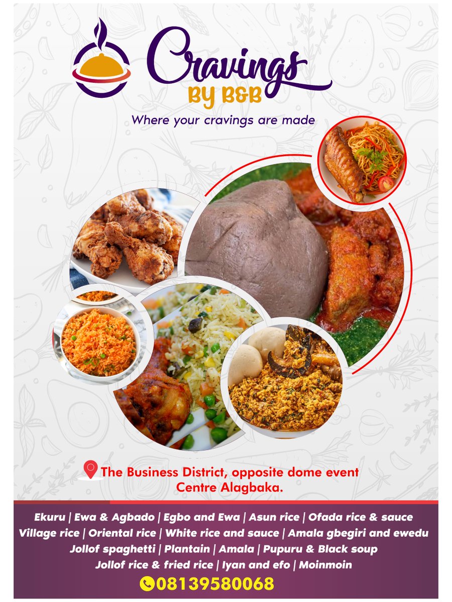 Cravings by B&amp;B – Where your cravings are made!
Serving delicious, home-made meals — from traditional favourites like Amala, Beans with Corn, and Pupuru with Black Soup to modern twists like Asun Rice and Jollof Rice.