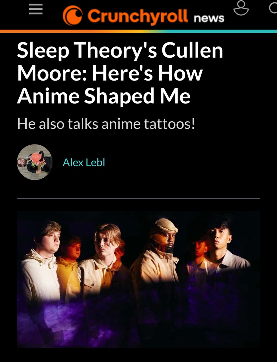 Alex Lebl (@alexlebl23) on Twitter photo Had a fantastic chat with Cullen from <a href="/SleepTheoryBand/">Sleep Theory</a> about how anime shaped his musical journey and his entire life. Check it out!
crunchyroll.com/news/interview… Had a fantastic chat with Cullen from <a href="/SleepTheoryBand/">Sleep Theory</a> about how anime shaped his musical journey and his entire life. Check it out!
crunchyroll.com/news/interview…