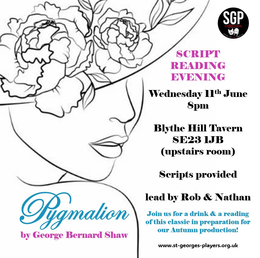 TOMORROW NIGHT! Come join us for a drink &amp; playscript reading, preparing for our Autumn production "PYGMALION" by George Bernard Shaw 🎭📖🍺
#pygmalion #GeorgeBernardShaw #amdram <a href="/DramaGroups/">Drama Groups</a> <a href="/se23ldn/">@Se23ldn💙</a> <a href="/BHillvillage/">BlytheHillVillage</a> <a href="/BlytheHillTav/">Blythe Hill Tavern</a> <a href="/FHSoc/">Forest Hill Society</a> <a href="/SydenhamSociety/">Sydenham Society</a> <a href="/Broc_Soc/">Brockley Society</a> <a href="/amdramcouk/">The Amateur Theatre Network</a>