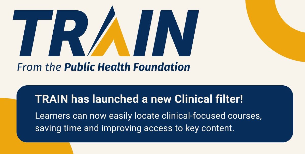 The TRAIN Course Catalog now includes a Clinical filter, making it easier for learners to find courses relevant to clinical practice. A more efficient search = more time for learning. Start now: train.org #WorkforceDevelopment #PublicHealth #TRAIN