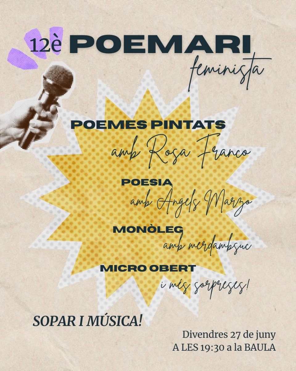 🌸Ja tenim aquí el poemari en lila, un cop més a la Baula.
🔥Arriba ben calentet el pròxim divendres 27 de juny a les 19:30 h
Us hi esperem amb moltes ganes, perquè tindrem pintura, riures i el que no hi pot faltar POESIA!📖