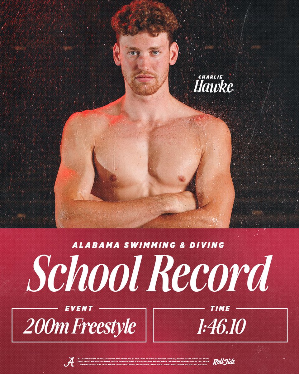 AlabamaSwimDive's tweet image. With a school-record setting performance, Charlie Hawke clocks a 1:46.10 to finish 4th at the Australian National Championships 😤
#RollTide #BamaSpeed