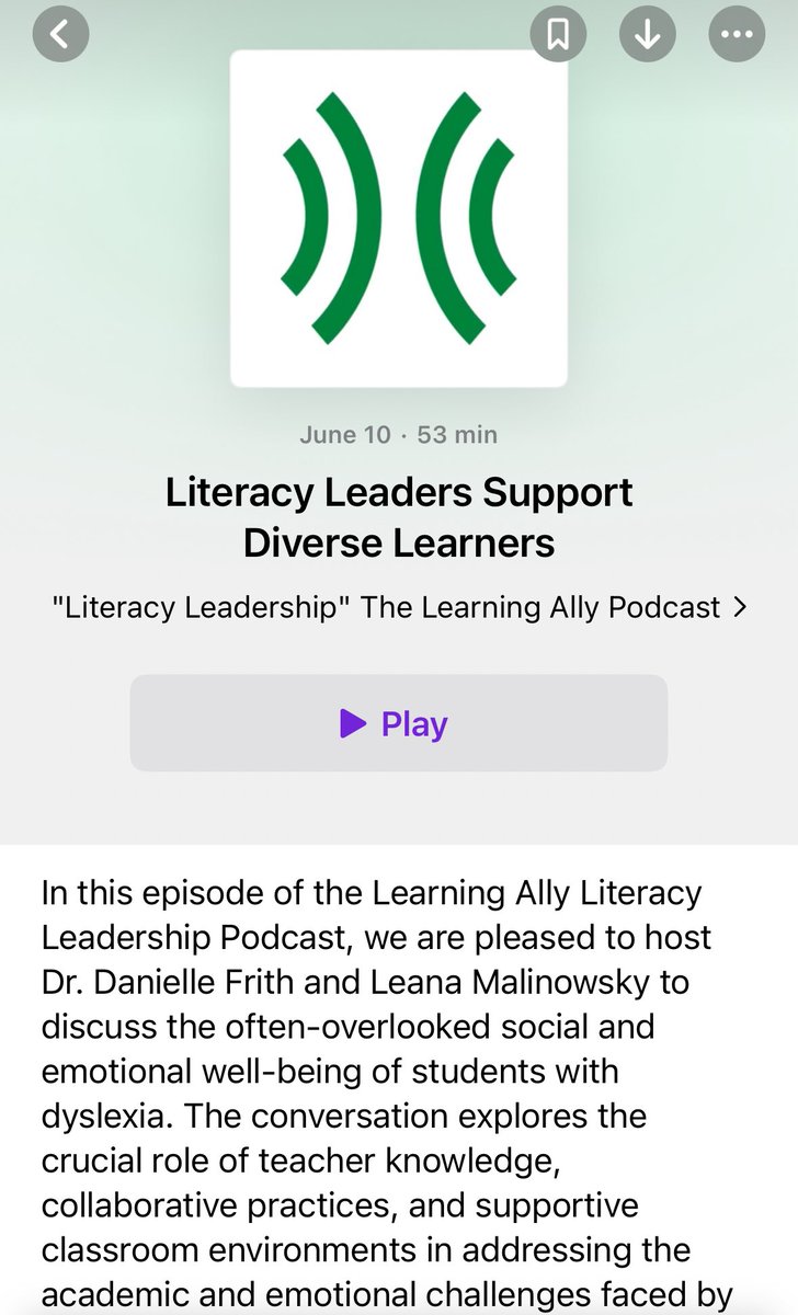 Check out Learning Ally’s podcast episode- we discussed social&amp;emotional side effects of Dyslexia. Thanks Danielle for sharing this episode with me so we can help others understand the impacts of Dyslexia#liveloveteach #teachloveinspire #literacy #literacyleadership #SPOD25