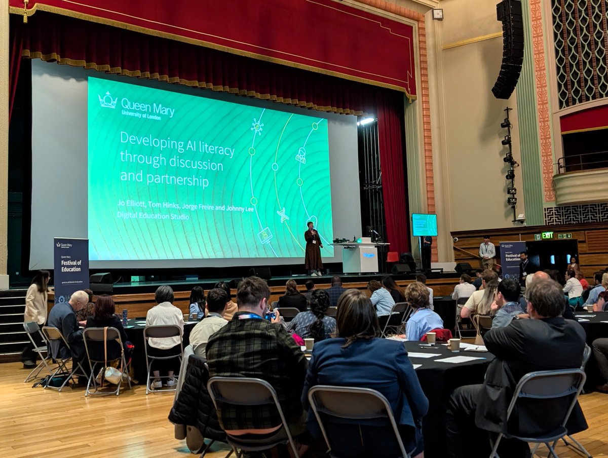 Ed_Macaulay's tweet image. Great to be back for Day 2 of the Queen Mary #FestivalOfEducation - a fascinating session on Excellence in #AI in Education. I'll be presenting a poster this afternoon on Small Group Activities in Large Group Teaching sessions, hopefully see you then!