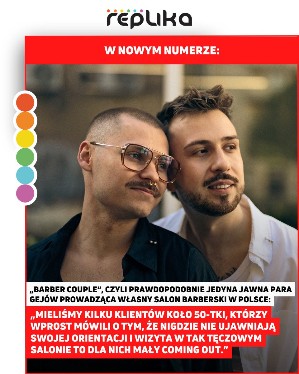 🏳️‍🌈 Były zakonnik i magister prawa są właścicielami salonu barberskiego Barber Couple . To prawdopodobnie jedyny taki salon w Polsce, którego właścicielami jest jawna para gejów! 🏳️‍🌈💪

Poznaj ich historię! Kup 115. numer magazynu LGBTQIA+ „Replika"!
‼ replika-online.pl/kup-replike/ ‼