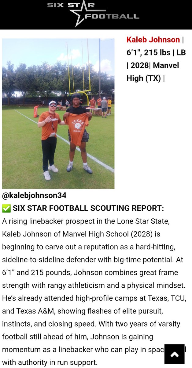 kalebjohnson34's tweet image. Thank you @sixstarfootball for the write up!!!
@HokaHeyFootball @CoachKirkMartin @jeffries_jacob @CoachMack_MHS @DonnieBaggs_ @blaylock_23 @ChrisV208 @TimVerghese @Marchen44 @PrepRedzoneTX