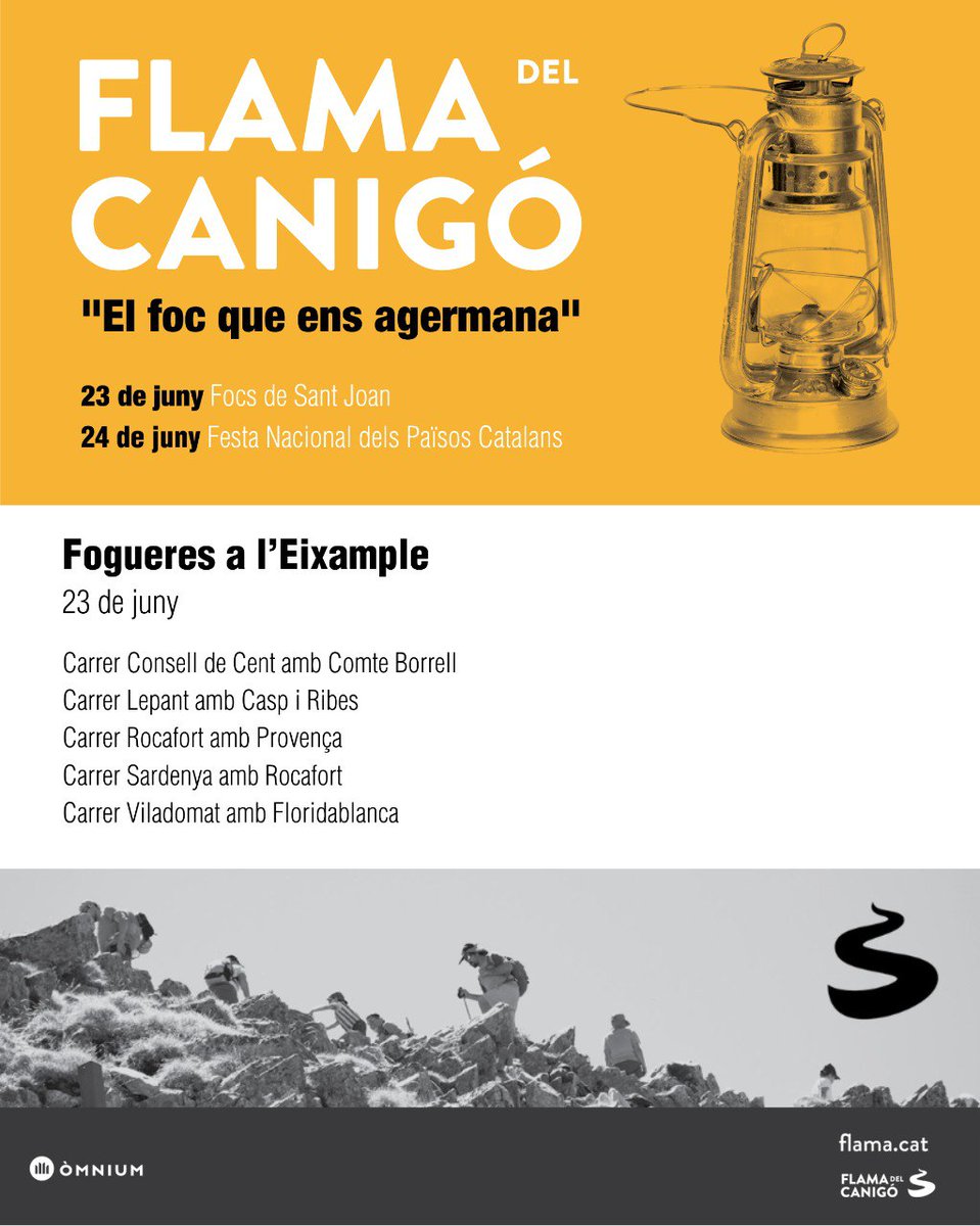 🔥 [LA FLAMA, EL FOC QUE ENS AGERMANA] 🔥

No et perdis les Fogueres de l'Eixample

🌐 Ubicacions:

🔸 Carrer Consell de Cent amb Comte Borrell
🔸 Carrer Lepant amb Casp i Ribes
🔸 Carrer Rocafort amb Provença
🔸 Carrer Sardenya amb Rocafort
🔸 Carrer Viladomat amb Floridablanca