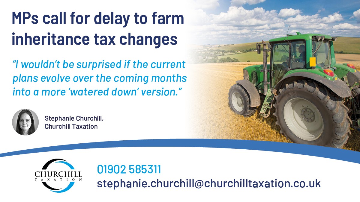 The cross-party committee of MPs said a delay would give farming businesses more time to carry out succession planning and get appropriate professional advice.  

Read more: churchilltaxation.co.uk/mps-call-for-d… 

#InheritanceTax #UKFarmers #TaxPlanning