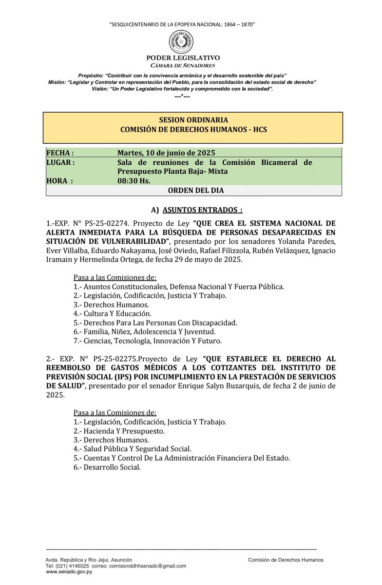 Comisión de Derechos Humanos Cámara de SenadoresPy tweet media