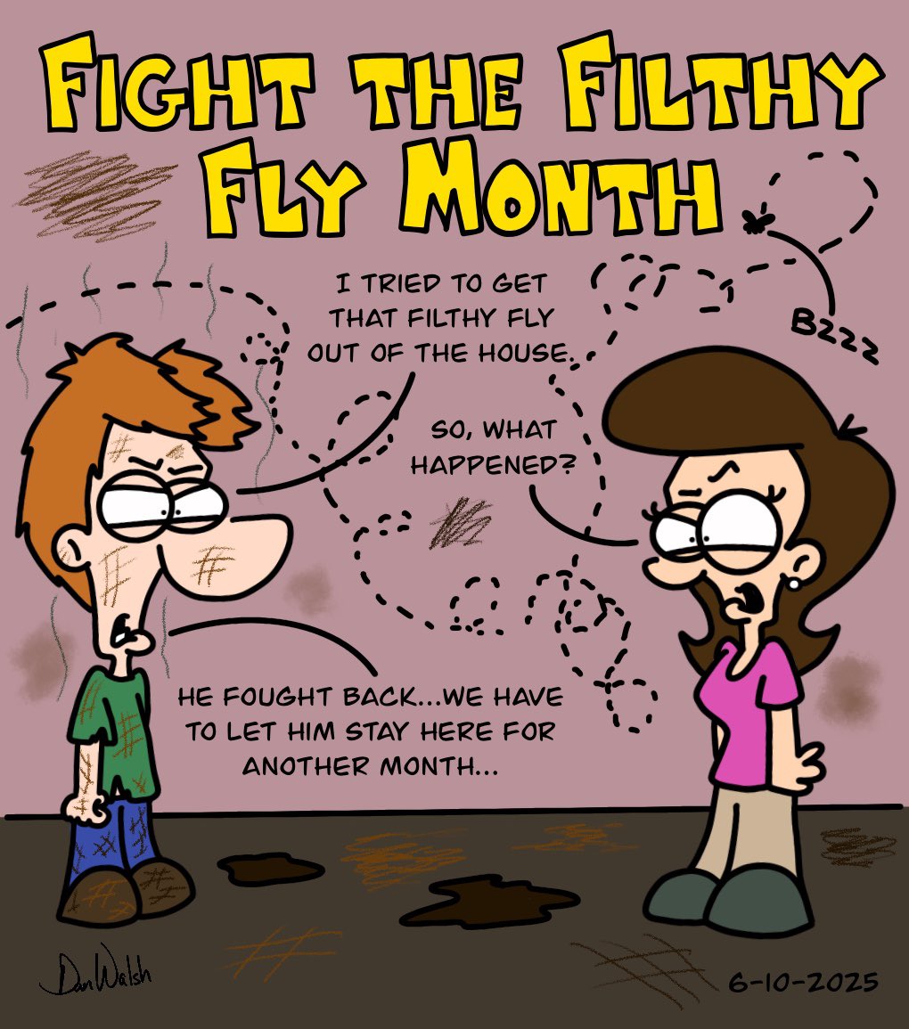 DanWCaricature's tweet photo. The filthy ones must fight the hardest…Like and Share!
https://t.co/WwHsCFkivB
#danwdrawings #artoftheday #cartoonart #cartoons #digitalart #comics #cartooning #comicart #fanart #cartoonstyle #drawingablank #daysoftheyear #fightthefilthyflymonth #fight #filthy #fly #insect #bug https://t.co/RonSFR2wr2