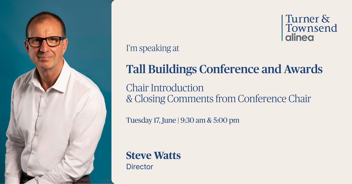 TTalinea's tweet image. Our Director, Steve Watts, will be chairing the 2025 Tall Buildings Conference and Awards at 30 Euston Square, London, next week.

For more information and registration: bit.ly/4l2hRmY

#TallBuildingsConference #TallBuildings #CostManagement #RealEstate