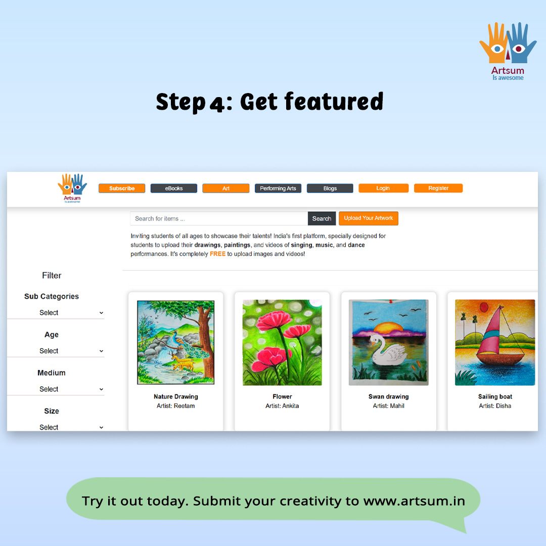 ArtsumIndia's tweet image. Uploading your work is easier than ever.
Here&apos;s a step-by-step guide for new users!

#UploadWithArtsum #HowToPost #GetFeatured #ArtsumGuide