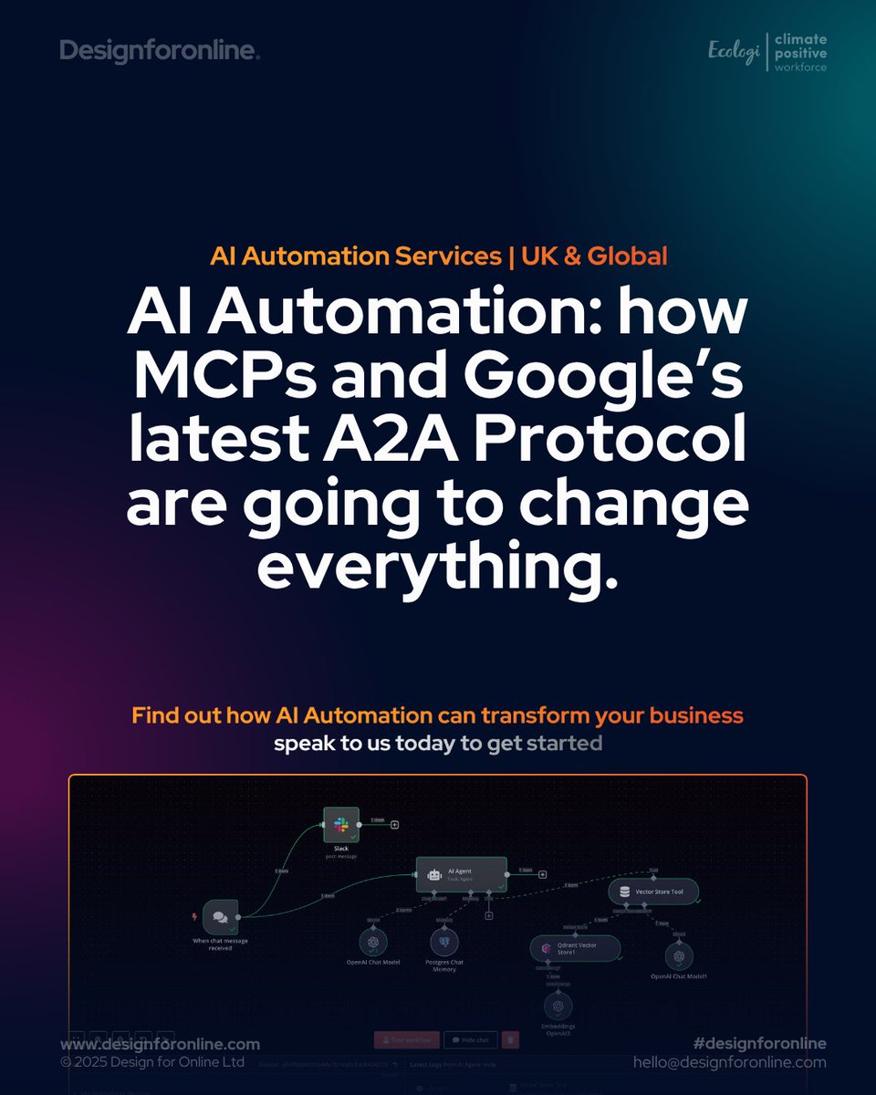 DFO_UK's tweet photo. We recently posted an article about AI Automation, how MCPs and Googles A2A Protocol will change the shape of automation and AI. 
#aiautomation #mcps #aiforbusiness #suffolkbusinesses https://t.co/jSh3obp7NU