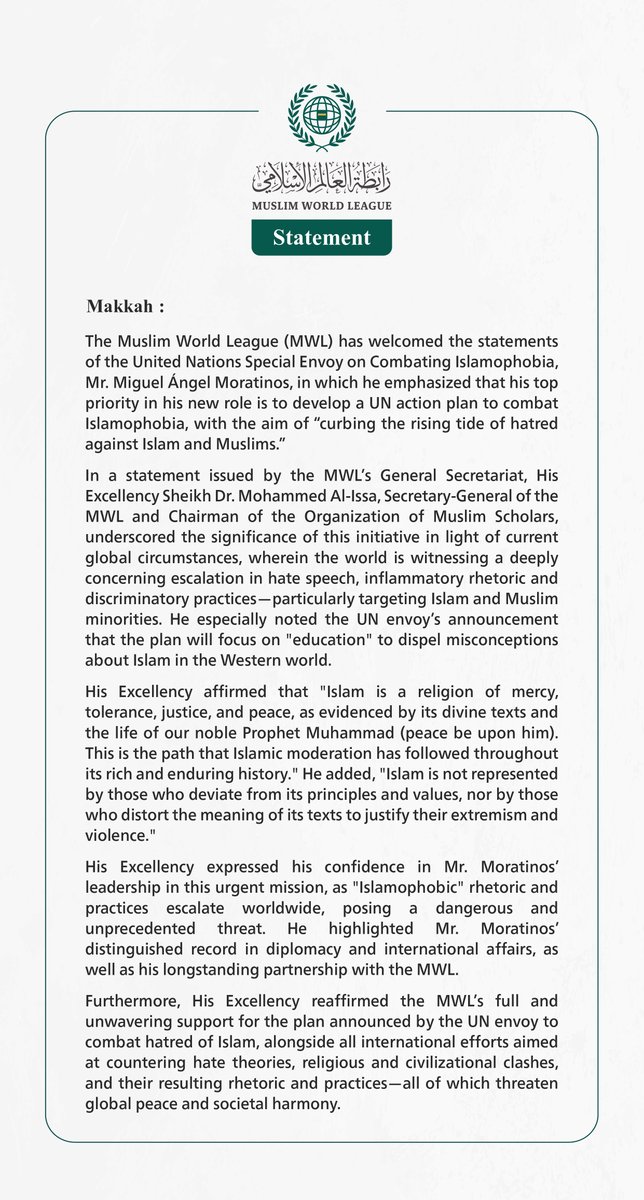 MWLOrg_en's tweet photo. Statement from the #MuslimWorldLeague: https://t.co/KWEseQ4gn0