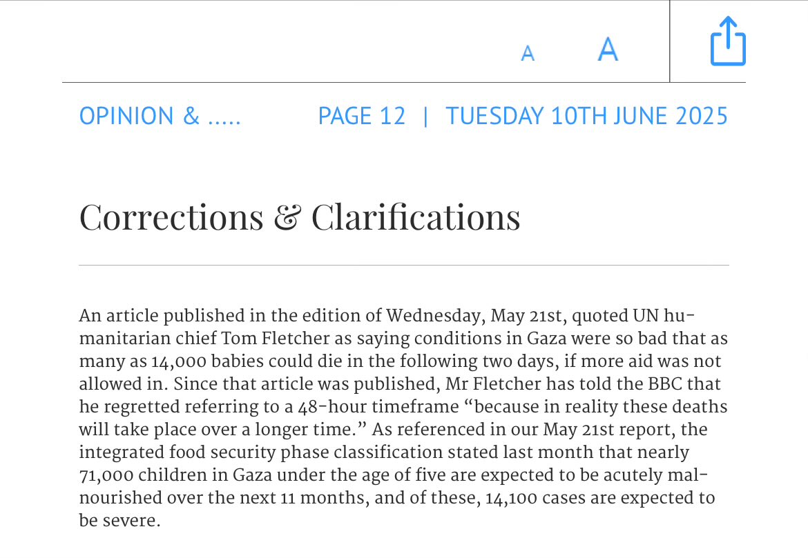 𝑻𝒆𝒓𝒆𝒔𝒂 🇮🇪 🎗️🧡 (@etc_tess) on Twitter photo A full two weeks after publishing erroneous statements made by Tom Fletcher of the UN, <a href="/IrishTimes/">The Irish Times</a> finally corrects the information. A full two weeks after publishing erroneous statements made by Tom Fletcher of the UN, <a href="/IrishTimes/">The Irish Times</a> finally corrects the information.