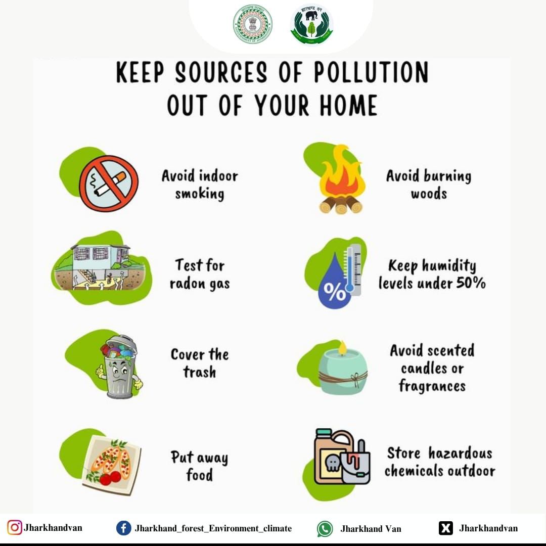 Breathe easy, live healthy!
Let's keep our homes safe and pollution-free with these simple tips 👇
🚭 Avoid indoor smoking
🔥 Avoid burning woods
📉 Keep humidity under 50%
🧪 Test for radon gas
🗑️ Cover the trash
🕯️ Avoid scented candles/fragrances
<a href="/moefcc/">MoEF&CC</a> @