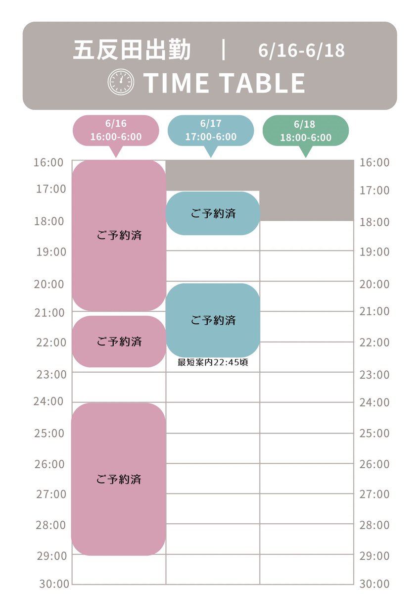 6/16-6/18の最新の空き情報