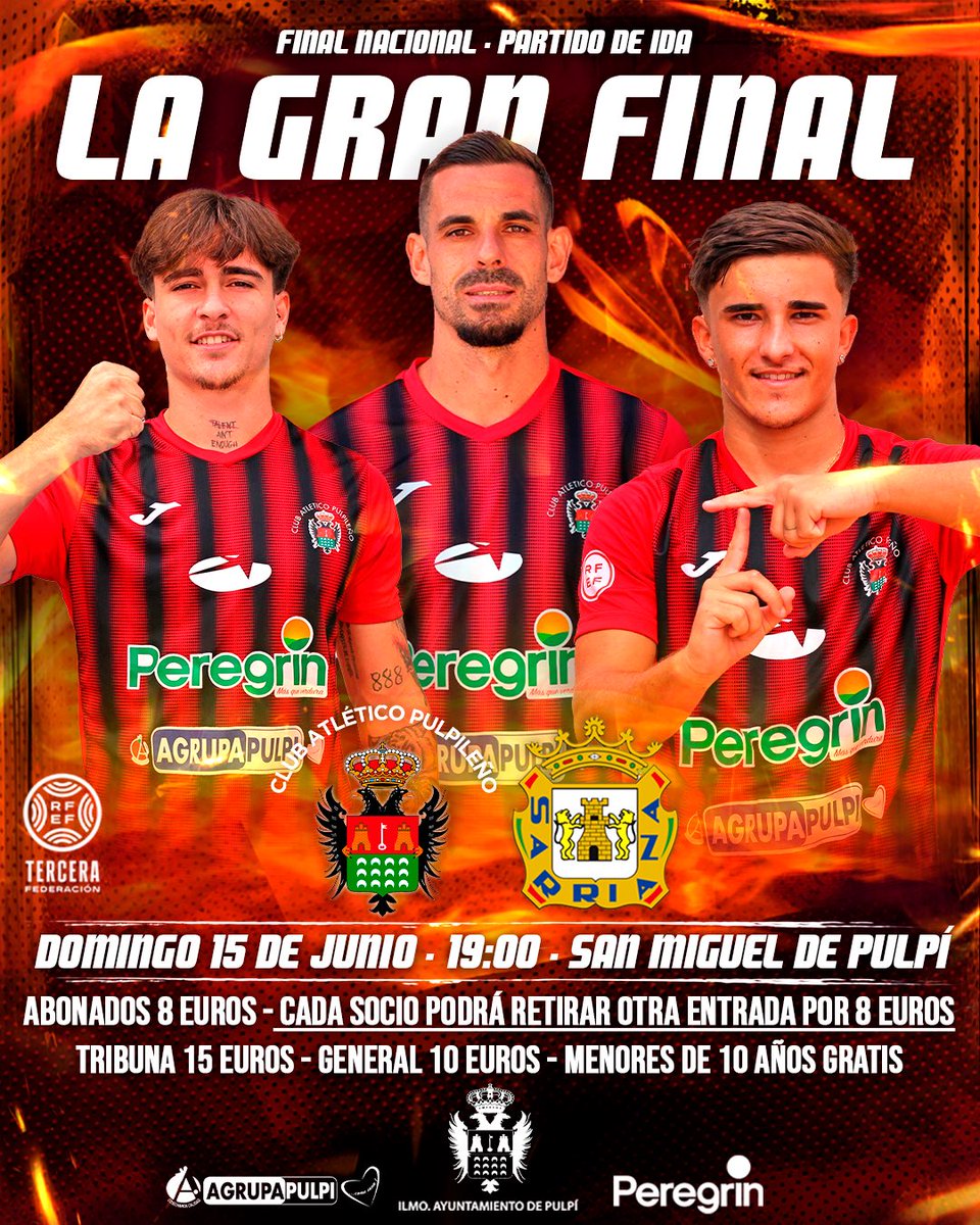 📍 𝐏𝐋𝐀𝐘𝐎𝐅𝐅 | 𝐅𝐈𝐍𝐀𝐋 𝐍𝐀𝐂𝐈𝐎𝐍𝐀𝐋

🔥 ¡𝑷𝑹𝑰𝑴𝑬𝑹 𝑨𝑺𝑨𝑳𝑻𝑶 𝑫𝑬 𝑳𝑨 𝑮𝑹𝑨𝑵 𝑭𝑰𝑵𝑨𝑳! 

🆚 <a href="/SDSarriana/">SD Sarriana</a> 
🗓️ Domingo, 15 de junio 
⏰ 19:00
🏟️ San Miguel de Pulpí
🏆 Playoff | Ida final nacional
🎟️ General 10€ (Abonados 8€ + promoción)

#VamosPulpileño🔴⚫️