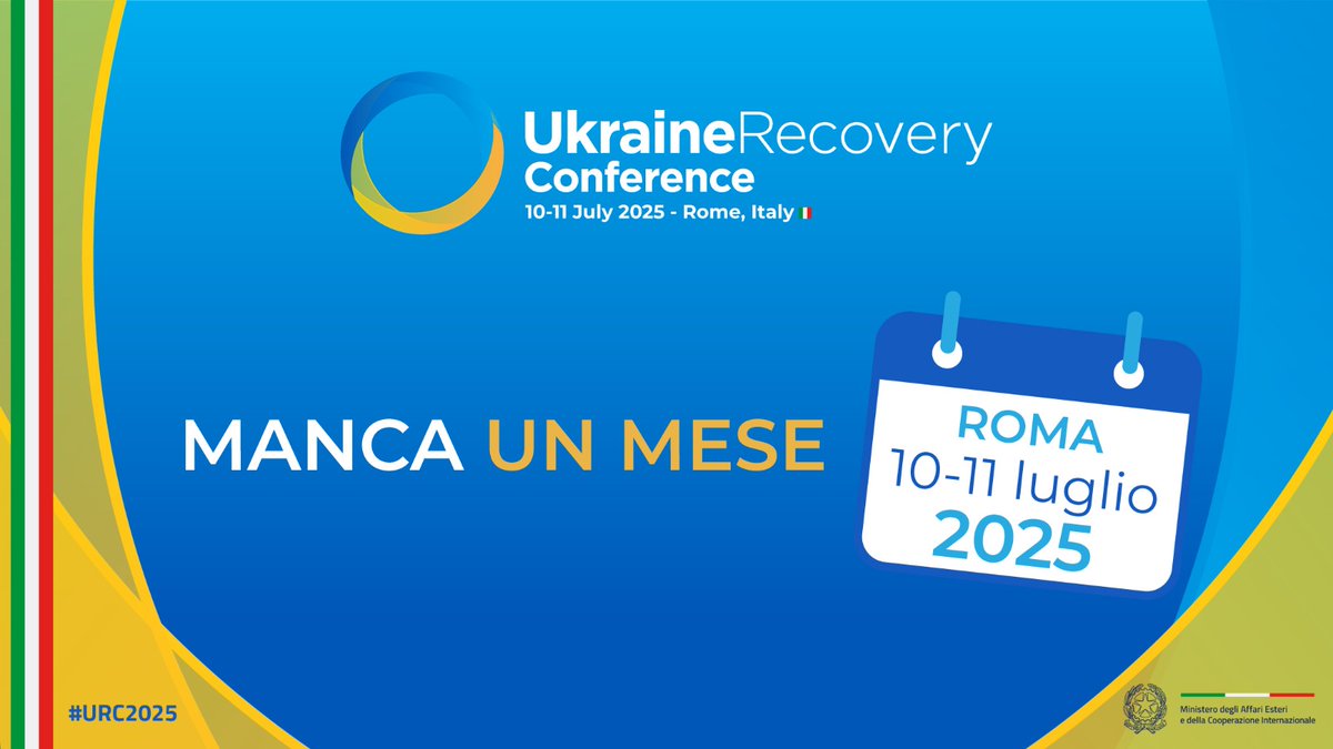 📣Manca un mese alla Ukraine Recovery Conference 2025! Quattro i temi chiave: settore privato, persone, enti locali, percorso di adesione🇪🇺. Con #URC2025 l'🇮🇹 è al fianco 🇺🇦 e al centro degli sforzi internazionali per raggiungere la pace!

Scopri di più👉🏻urc-international.com