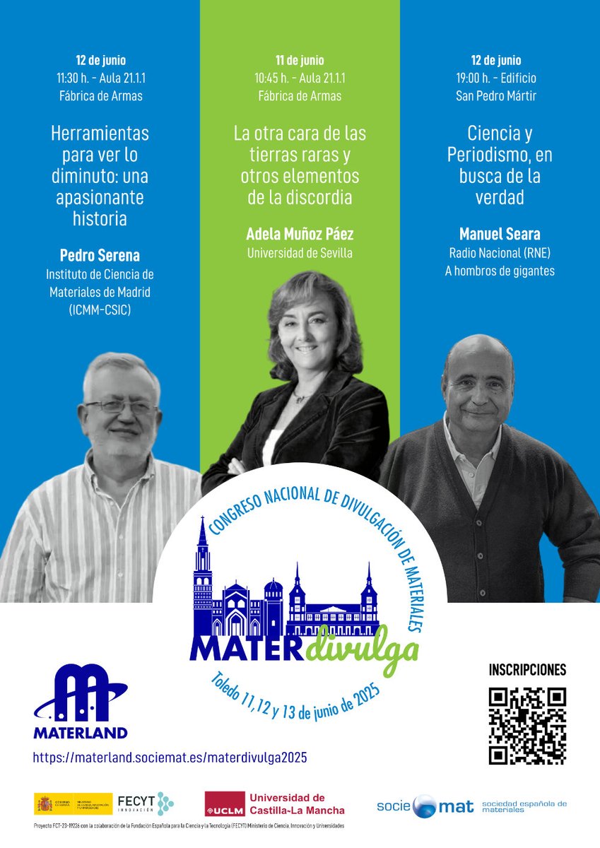 MATERLAND (@materlandfct) on Twitter photo En plan congreso, todo preparado...nos vemos mañana en Toledo para dar comienzo a #MATERDIVULGA2025 muchas ganas y buen #material
🔷Pedro Serena 🔷Adela Muñoz 🔷Manuel Seara
<a href="/icmm_csic/">Instituto de Ciencia de Materiales Madrid - CSIC</a> <a href="/AdelaMunozUS/">Adela Muñoz Páez💜 🇪🇸💚</a> <a href="/searavalero/">Manuel Seara Valero</a> <a href="/rne/">Radio Nacional</a>
<a href="/uclm_es/">Universidad de Castilla-La Mancha</a> <a href="/CampusToledo/">DelegaciónToledoUCLM</a> <a href="/eiia_toledo/">Escuela Ingeniería Industrial y Aeroespacial UCLM</a> <a href="/UCLMdivulga/">UCLMdivulga</a> En plan congreso, todo preparado...nos vemos mañana en Toledo para dar comienzo a #MATERDIVULGA2025 muchas ganas y buen #material
🔷Pedro Serena 🔷Adela Muñoz 🔷Manuel Seara
<a href="/icmm_csic/">Instituto de Ciencia de Materiales Madrid - CSIC</a> <a href="/AdelaMunozUS/">Adela Muñoz Páez💜 🇪🇸💚</a> <a href="/searavalero/">Manuel Seara Valero</a> <a href="/rne/">Radio Nacional</a>
<a href="/uclm_es/">Universidad de Castilla-La Mancha</a> <a href="/CampusToledo/">DelegaciónToledoUCLM</a> <a href="/eiia_toledo/">Escuela Ingeniería Industrial y Aeroespacial UCLM</a> <a href="/UCLMdivulga/">UCLMdivulga</a>