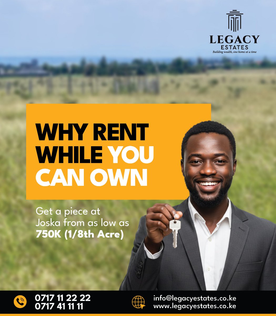 future_fortun's tweet image. Why rent when you can own? Start your journey to land ownership in Joska from just ksh 750K for 1/8th acre. Legacy Estates is where your future begins. 

Call us now: 0717 11 22 22 | 0717 41 11 11
Or email us: info@legacyestates.co.ke

#legacyestates #ownlandtoday #titledeedready