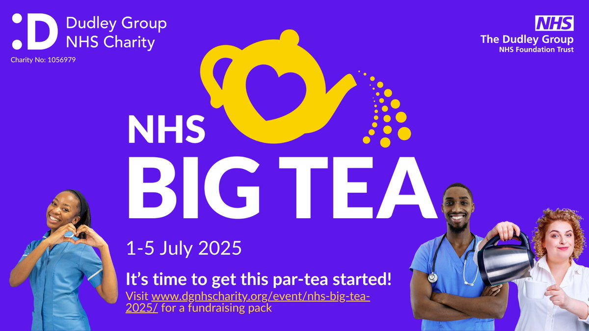 DGNHS Charity 💙 (@dgnhscharity) on Twitter photo Celebrate the NHS Anniversary with a Big Tea Party! Whether it's a builder’s brew or a fancy afternoon tea spread, come together, have fun and raise vital funds for our local NHS charity!🫖🍰Ready to brew something special? Sign up now 👉 register.enthuse.com/ps/event/NHSBi…
<a href="/DudleyGroupNHS/">The Dudley Group</a> Celebrate the NHS Anniversary with a Big Tea Party! Whether it's a builder’s brew or a fancy afternoon tea spread, come together, have fun and raise vital funds for our local NHS charity!🫖🍰Ready to brew something special? Sign up now 👉 register.enthuse.com/ps/event/NHSBi…
<a href="/DudleyGroupNHS/">The Dudley Group</a>