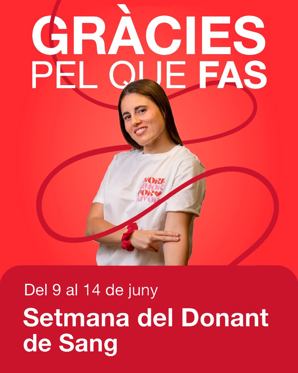 Comença la Setmana Mundial del Donant de Sang! Sota el lema “Gràcies pel que fas. Sumem encara més, Dona sang!”, recordem que cada donació salva vides. Del 9 al 14 de juny, més de 70 campanyes arreu de Catalunya i amb campanyes especials. Informa't a: bancsang.net/donar