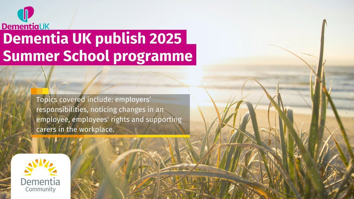 Dementia Community (@jdementiacare) on Twitter photo Dementia UK (<a href="/DementiaUK/">Dementia UK</a>) has published their programme for their 2025 Summer School.
Running from 1-4 July 2025, the Summer School is a free annual event aimed at improving practice in and knowledge of dementia care.
Read More: buff.ly/EBTGp7w Dementia UK (<a href="/DementiaUK/">Dementia UK</a>) has published their programme for their 2025 Summer School.
Running from 1-4 July 2025, the Summer School is a free annual event aimed at improving practice in and knowledge of dementia care.
Read More: buff.ly/EBTGp7w