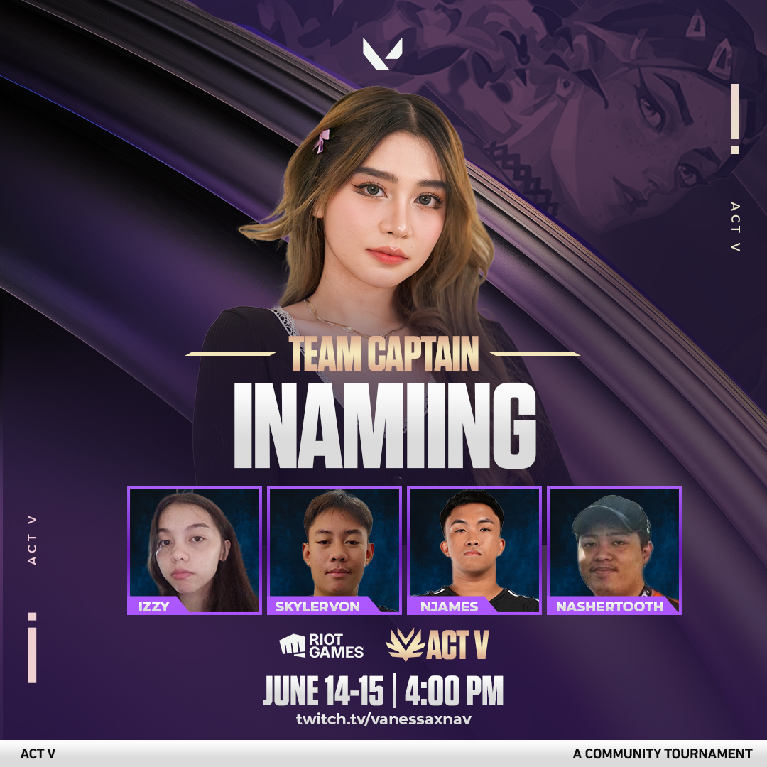 Bringing the noise and claiming control, Team Inamiing doesn’t just play the game—they rewrite it.

<a href="/inamiing/">Min</a> 
<a href="/IKrueger1779/">So Silee</a> 
<a href="/Skylervonn/">Skylervon</a> 
<a href="/222yae/">Reyu</a> 
<a href="/nsh_0100/">Nash</a> 

#ACTV
June 14-15, 2025
TTV / vanessaxnav