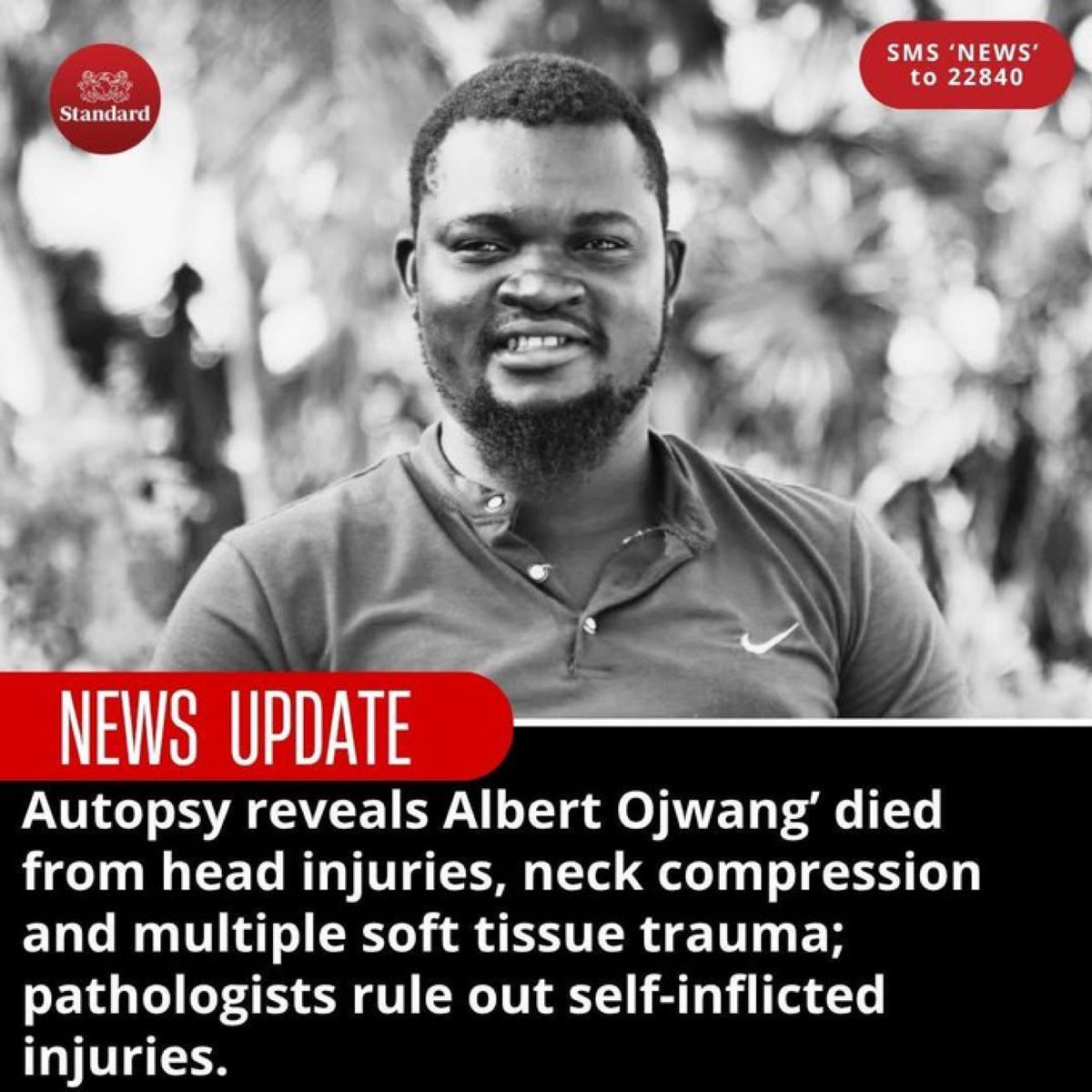 So they brutally assaulted him and then choked him to death. Afterward, they boldly claimed that Albert took his own life by hitting his head against a cell wall.

We all want #JusticeForAlbertOjwang but what does justice even mean for someone who’s dead never to come back ? 😭