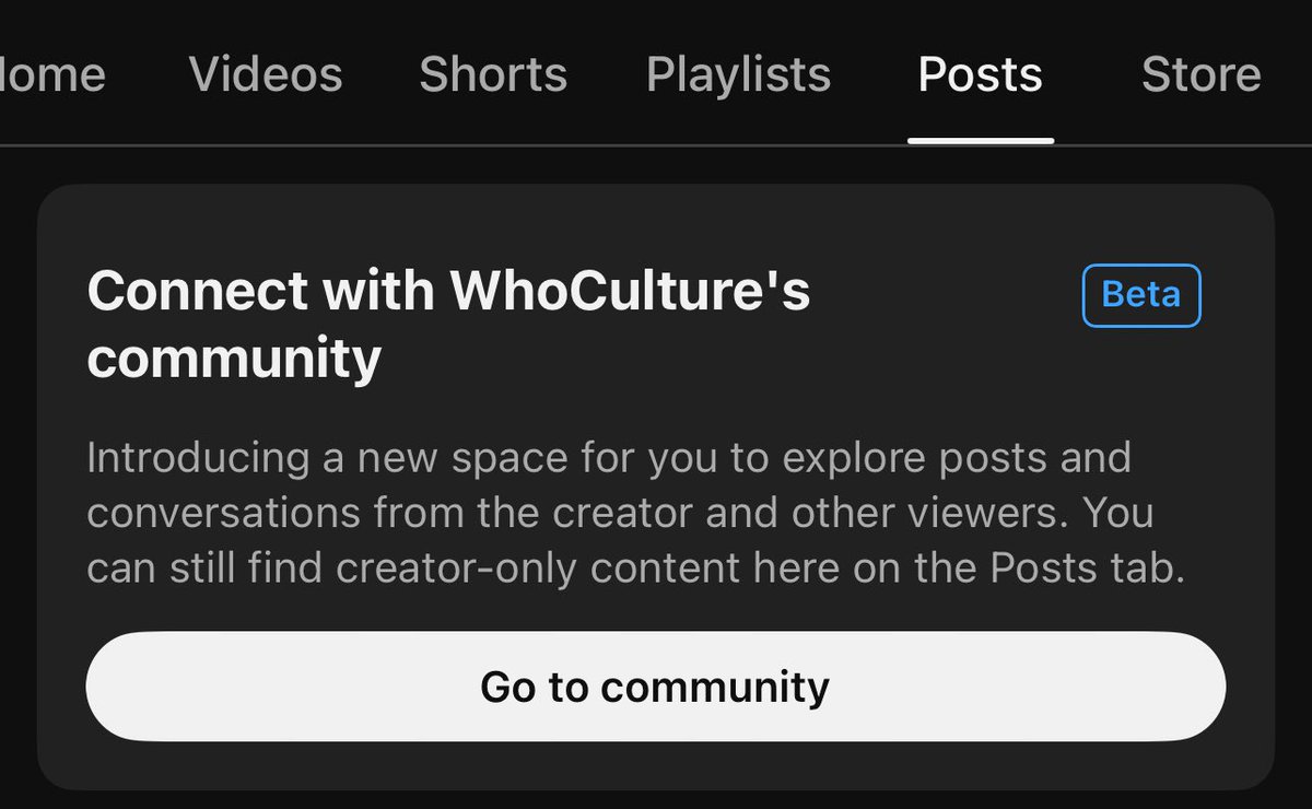 Danny Meegan (@danthemeegs) on Twitter photo Cool new feature on <a href="/WhoCulture/">WhoCulture</a> YouTube channel - viewers can now make their own posts. Basically Reddit, but on YouTube!
No idea how to properly use this yet but please do head over there and post some memes and get some discussions going.
Only available on the mobile app atm! Cool new feature on <a href="/WhoCulture/">WhoCulture</a> YouTube channel - viewers can now make their own posts. Basically Reddit, but on YouTube!
No idea how to properly use this yet but please do head over there and post some memes and get some discussions going.
Only available on the mobile app atm!