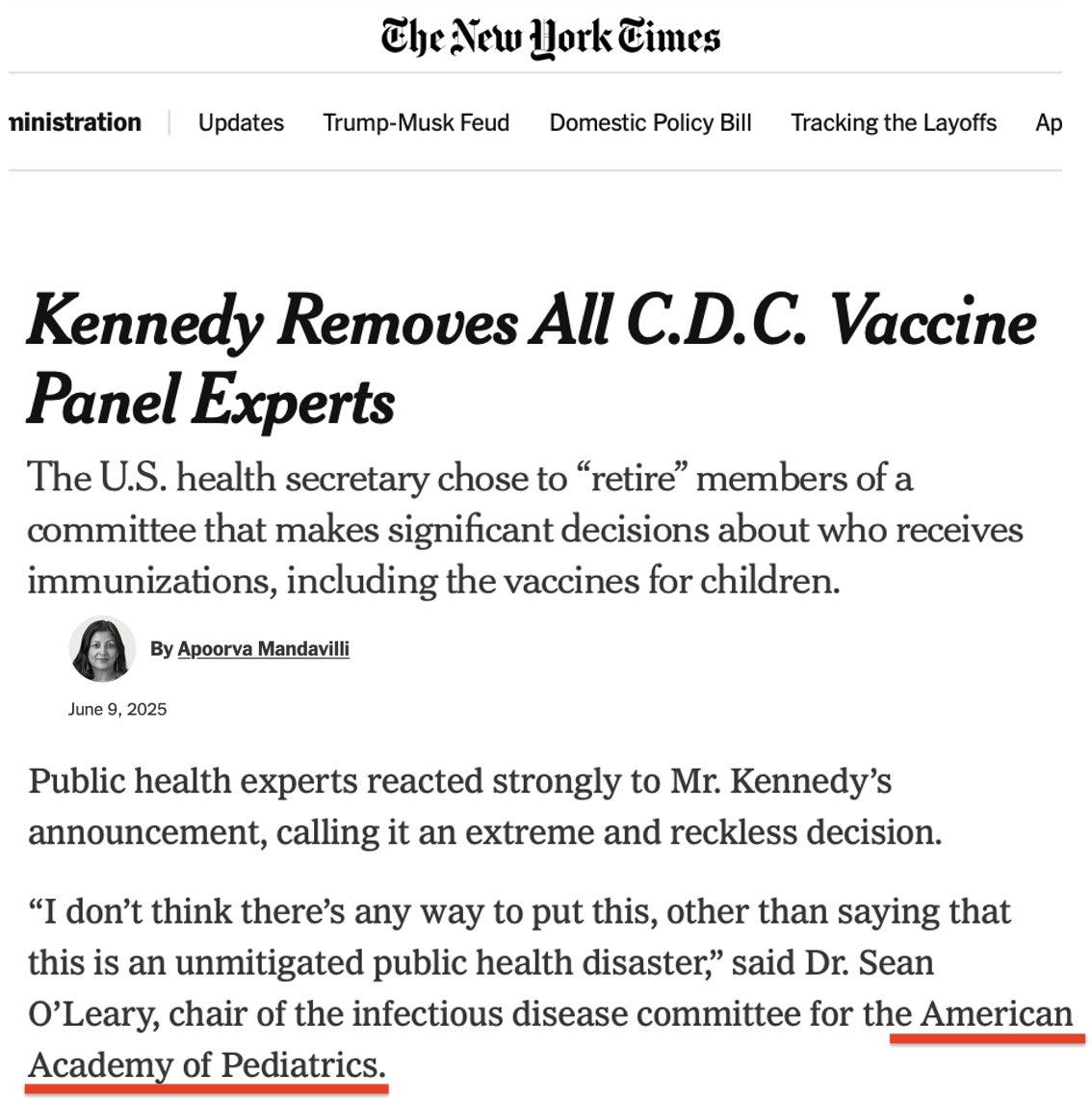 Paul D. Thacker (@thackerpd) on Twitter photo 1) After <a href="/SecKennedy/">Secretary Kennedy</a> removes physicians for financial conflicts of interest from CDC vaccine panel, NY Times Apoorva Mandavilli quotes American Academy of Paediatrics (APA) critic.
Irony moment! 🤡
Guess who funds APA: Moderna, Merck, GSK, Sanofi, Genentech.... (see next post) 1) After <a href="/SecKennedy/">Secretary Kennedy</a> removes physicians for financial conflicts of interest from CDC vaccine panel, NY Times Apoorva Mandavilli quotes American Academy of Paediatrics (APA) critic.
Irony moment! 🤡
Guess who funds APA: Moderna, Merck, GSK, Sanofi, Genentech.... (see next post)