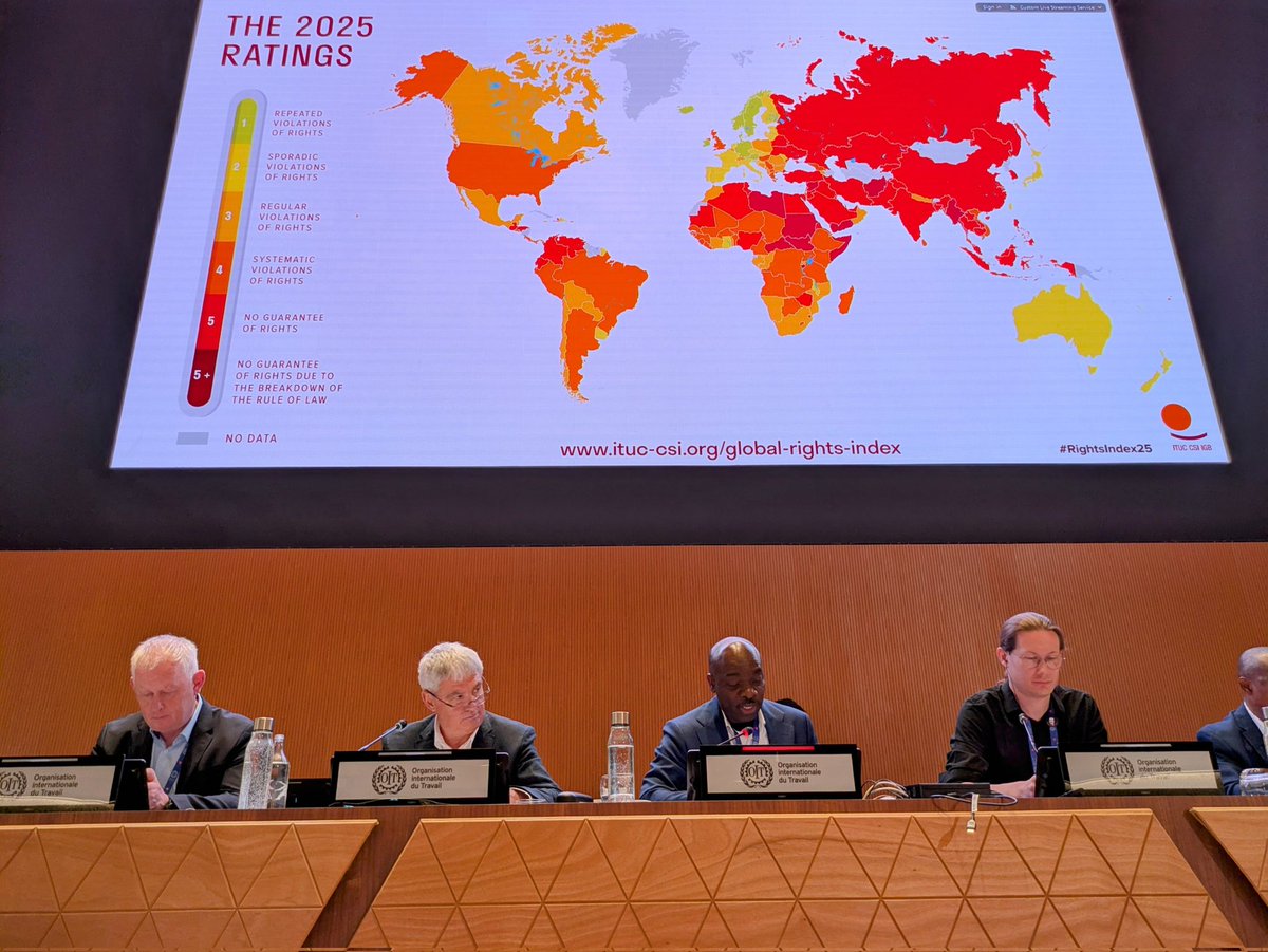 🗣️"87% of countries violated the right to strike, 80% restricted collective bargaining, 72% denied workers full access to justice. This is not just about work—it’s about democracy." Paapa Danquah, ITUC #RightsIndex25 #ILC2025

📺LIVE: pulse.ly/j5xkrmuew5
📰Find out more: