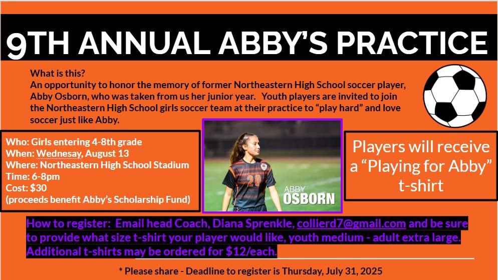 PLEASE SHARE &amp; REGISTER FOR A GOOD CAUSE 💜#20💜
Open to girls even outside our district!🥰
August 13 | 6-8pm