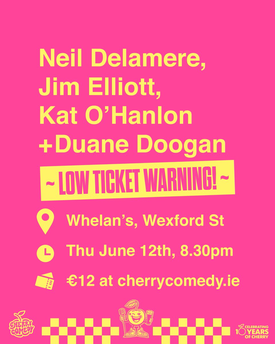 CherryComedy's tweet image. Neil Delamere,
Jim Elliott,
Kat O'Hanlon
+ Duane Doogan π
π Whelanβs, Wexford St
π Thu, June 12th
π£ 8:30pm
π β¬12 β cherrycomedy.ie
Low Ticket Warning!
π₯π
#CherryComedy #DublinGigs #StandUpNight #Whelans