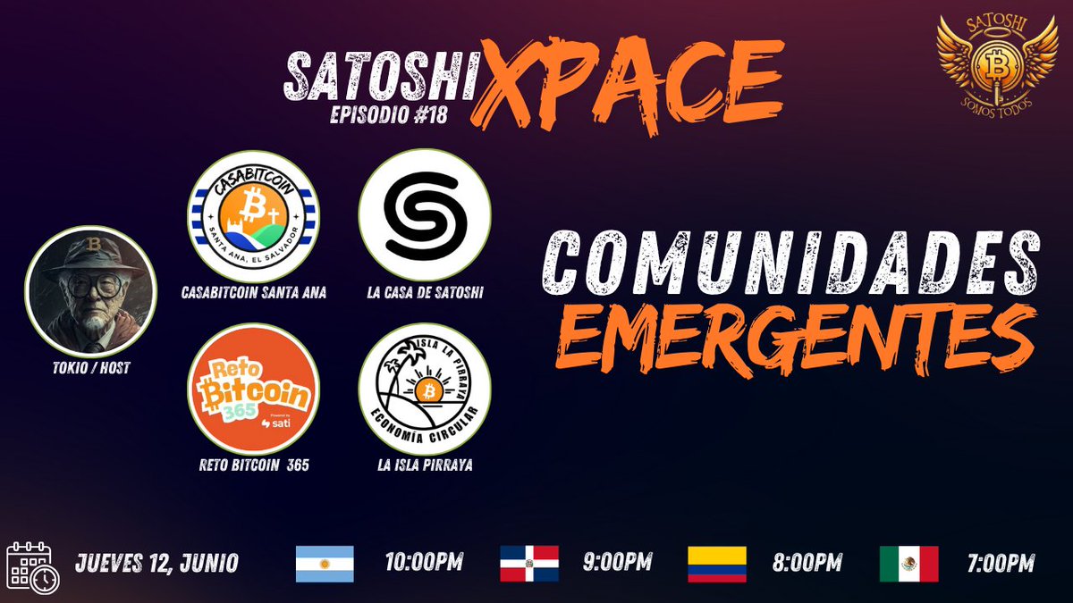 🎙️ Satoshi Xpace – Episodio #18

🌎 Comunidades Emergentes

Este jueves 12 de junio conversamos con comunidades emergentes y cada vez más relevantes en el ecosistema Bitcoin de Latinoamérica.

Desde distintos rincones, están impulsando la adopción con acciones concretas y visión