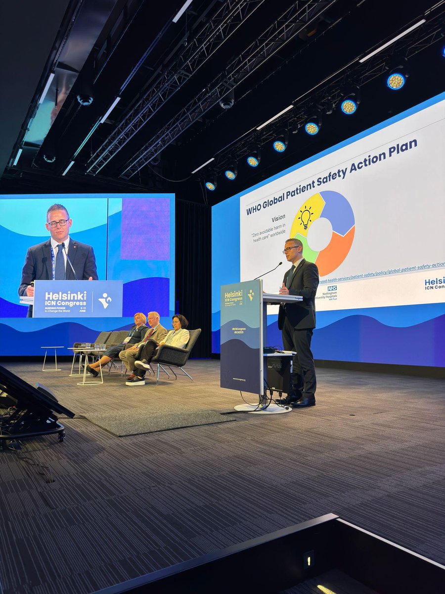 Highlighting the challenge of improving &amp; ensuring #patientsafety in #health service delivery globally, the focus areas of today's session at #ICNCongress #ICN2025 included physical safety, psychological wellbeing of #healthworkers, safe working environments &amp; safety culture.