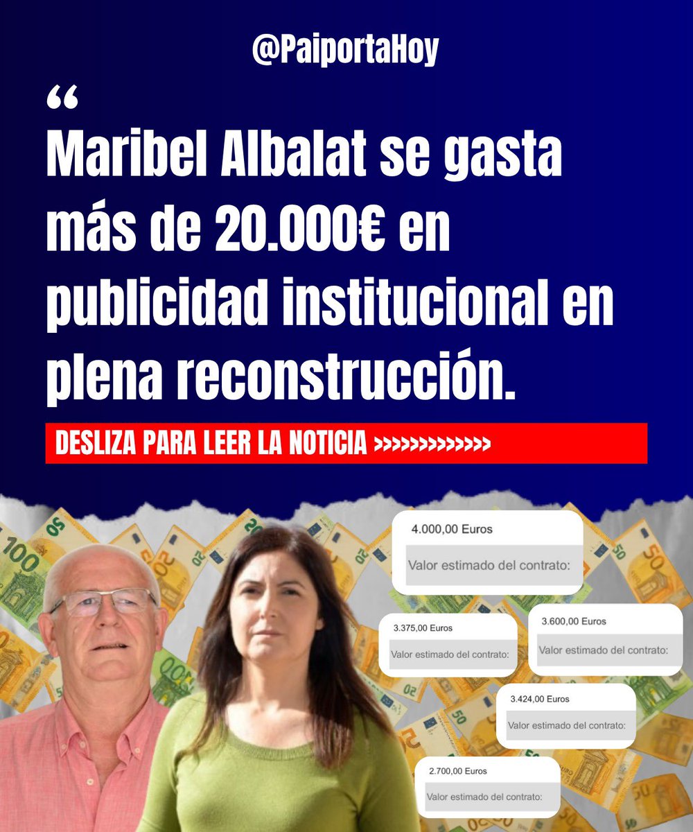 🔴ÚLTIMA HORA: el Ayuntamiento socialista de Paiporta se gasta más de 20.000€ en plena reconstrucción.

➡️Mientras, las críticas vecinales crecen, considerándolo un desfalco en un contexto en el que el municipio sigue parcialmente destrozado.

Lee la noticia en Instagram📰👇🏻