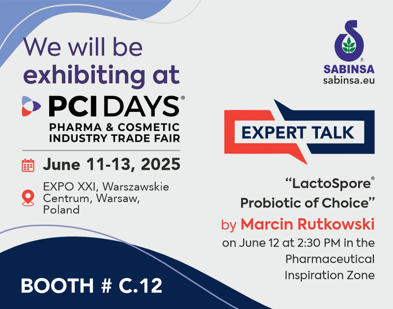 Sabinsa Europe is excited to exhibit at PCI Days 2025, Poland’s premier trade fair for the #pharmaceutical and #cosmetics industry. The event will take place from June 11th to 13th at EXPO XXI in Warsaw, Poland. Visit us at Booth C.12 to explore our latest innovations!