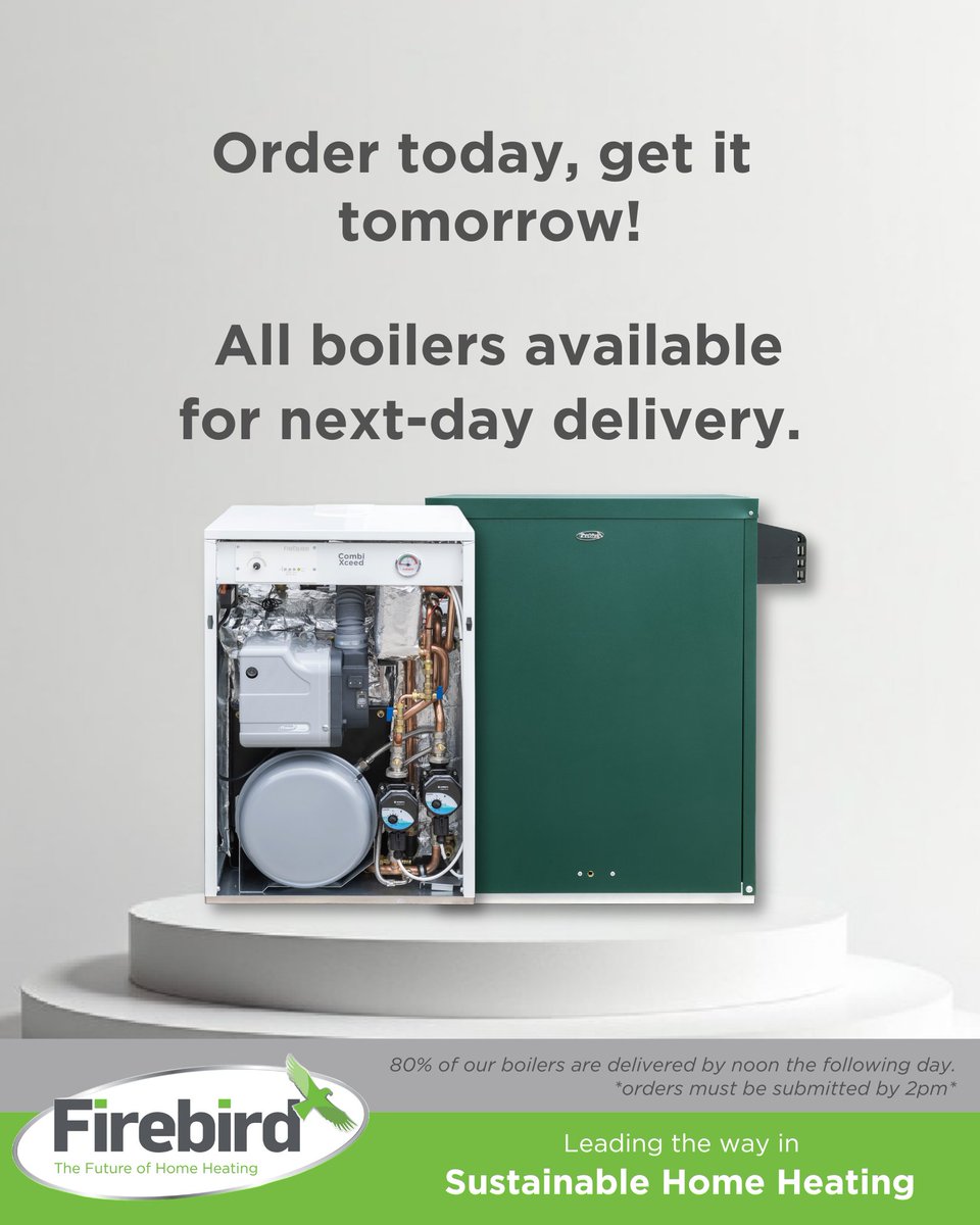 Need a new boiler fast?⚡ Order any Firebird model before 2 PM and we’ll have warmth on your doorstep the very next day!

#Firebird #HomeHeatingSolutions #EfficientHeating #HVOReady