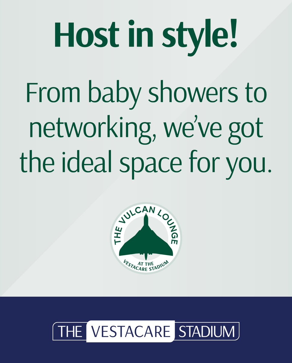 Looking for the perfect venue in Oldham? 🏟️
 The Vulcan Lounge at Vestacare Stadium holds up to 80 guests, overlooks the pitch &amp; suits all events – from baby showers to business sessions.
 ✔️ WiFi
 ✔️ Licensed bar
 ✔️ 4 HD TVs
 ✔️ Outdoor access
 📩 Book: thevestacarestadium.co.uk/contact-us/