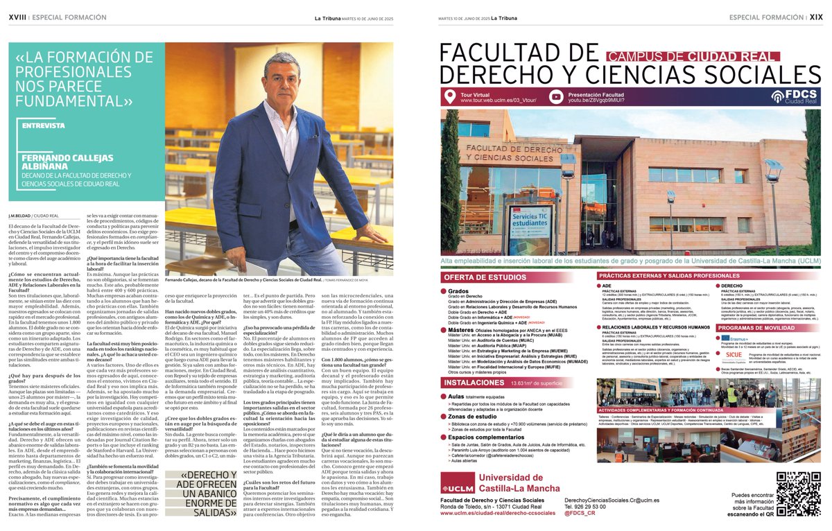 Facultad de Derecho y Ciencias Sociales CR (@fdcs_cr) on Twitter photo Entrevista al Decano de la <a href="/fdcs_cr/">Facultad de Derecho y Ciencias Sociales CR</a>, Fernando Callejas Albiñana <a href="/FerEconometria/">Fernando Callejas</a>, en el Especial de Formación de La Tribuna de Ciudad Real <a href="/LaTribunaCR/">La Tribuna de C.Real</a>.
Más información: latribunadeciudadreal.promecal.es/Publicacion/11…. Entrevista al Decano de la <a href="/fdcs_cr/">Facultad de Derecho y Ciencias Sociales CR</a>, Fernando Callejas Albiñana <a href="/FerEconometria/">Fernando Callejas</a>, en el Especial de Formación de La Tribuna de Ciudad Real <a href="/LaTribunaCR/">La Tribuna de C.Real</a>.
Más información: latribunadeciudadreal.promecal.es/Publicacion/11….