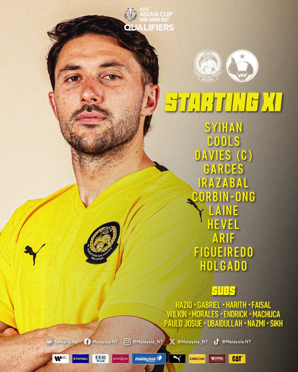 malaysia_nt's tweet photo. Kesebelasan utama 🐯🔥🇲🇾

——————

Harimau Malaya’s first eleven – ready to roar! 🐯🔥🇲🇾

#FAM #HarimauMalaya https://t.co/x1udGW0gz1