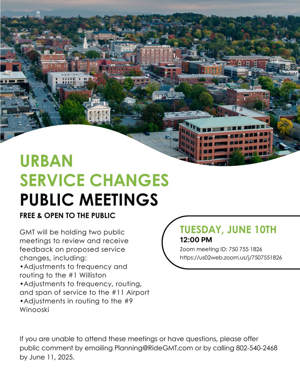RideGMT's tweet image. Join GMT’s virtual public meeting to discuss proposed changes to Routes 1, 9 &amp;amp; 11!

🗓️ Today, June 10
🕛 12:00 PM (noon)
💻 Zoom: us02web.zoom.us/j/7507551826
📞 Or dial in: +1 309-205-3325 | ID: 750 755 1826

📧 Comments due by 6/11: Planning@ridegmt.com
#RideGMT #TransitUpdates