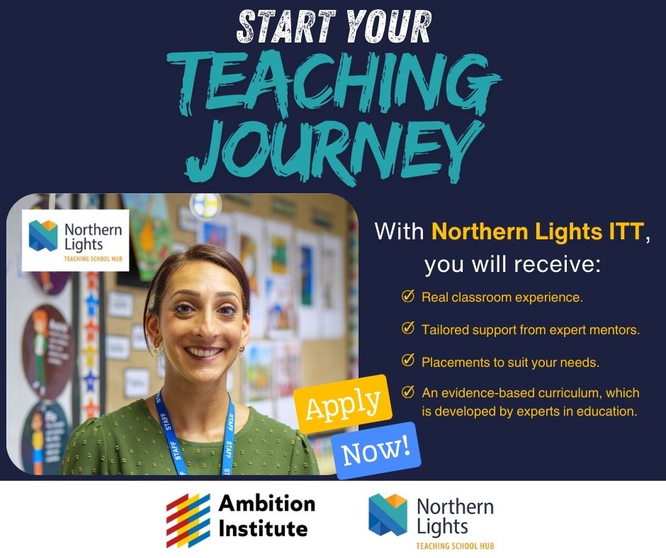 📝TEACHER TRAINING OPPORTUNITY📝

Northern Lights Initial Teacher Training (ITT) programme provides the training and support you need to build a meaningful teaching career. 

For more information, please visit northernlightstsh.co.uk/itt-initial-te…