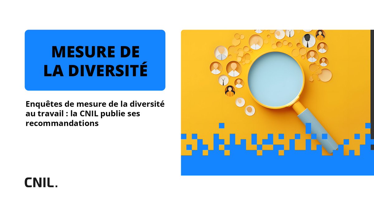 CNIL's tweet image. #Travail Les enquêtes de mesure de la diversité collectent des données personnelles, parfois sensibles. Elles nécessitent la mise en place de garanties afin d’assurer la protection des données des participants et le respect de leur droit à la vie privée 👉 cnil.fr/fr/recommandat…
