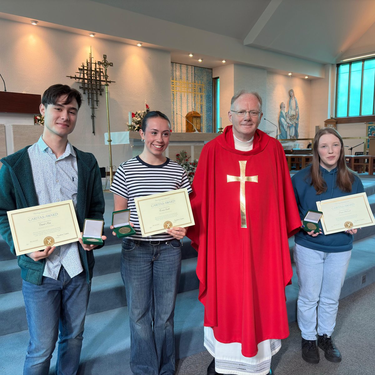 St Andrew's RC Church, Bearsden (@sbearsden) on Twitter photo CARITAS AWARD CEREMONY 5th June 2025. Freya & Daniel received their Caritas medal & certificate at the awards ceremony last week and can been seen with fellow award winner, Rosina & Fr Michael after 10am Mass on Sunday. <a href="/BearsdenAcademy/">Bearsden Academy</a> <a href="/BoclairAcademy/">Boclair Academy</a> <a href="/DouglasAcad/">Douglas Academy</a> <a href="/SCESDirector/">SCES</a> CARITAS AWARD CEREMONY 5th June 2025. Freya & Daniel received their Caritas medal & certificate at the awards ceremony last week and can been seen with fellow award winner, Rosina & Fr Michael after 10am Mass on Sunday. <a href="/BearsdenAcademy/">Bearsden Academy</a> <a href="/BoclairAcademy/">Boclair Academy</a> <a href="/DouglasAcad/">Douglas Academy</a> <a href="/SCESDirector/">SCES</a>