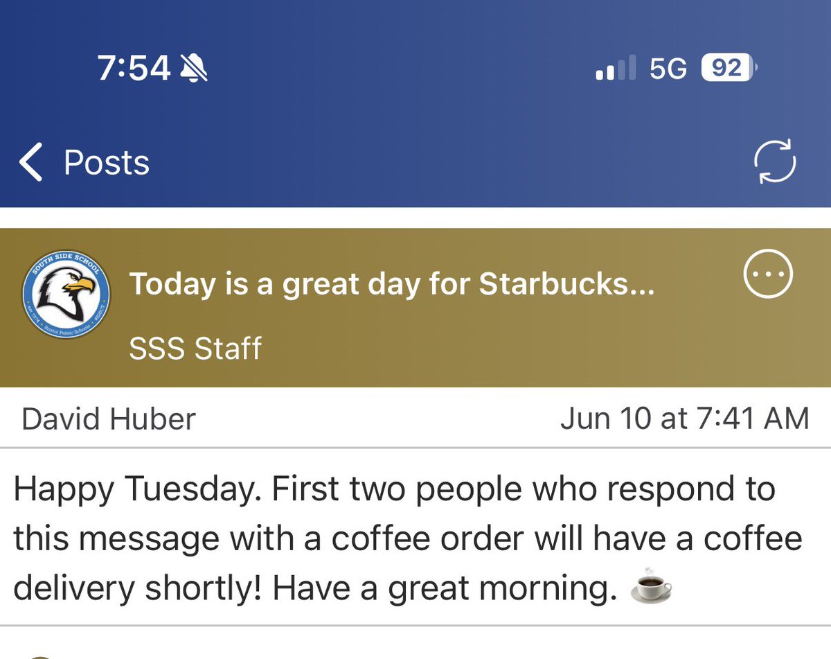 DavidJHuber's tweet photo. Dear @ParentSquare … you are vital to the safe and efficient operations of our building…. 

Especially when it relates to staff raffles! #sssct @Starbucks https://t.co/7FaXahtrUq