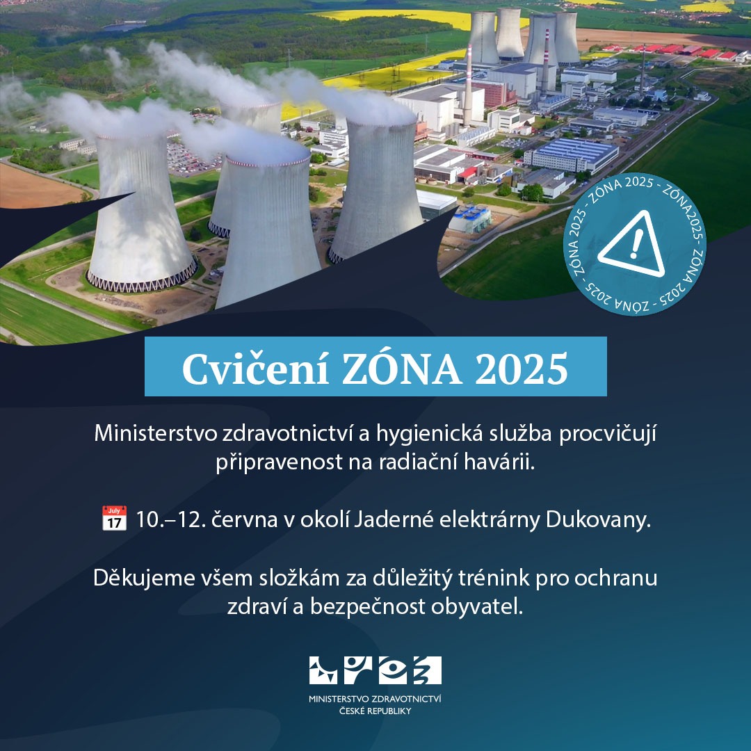 🛡 Cvičení ZÓNA 2025: Ministerstvo zdravotnictví a hygienická služba procvičuje připravenost pro případ radiační havárie. 

Ve dnech 10. – 12. června probíhá v okolí Jaderné elektrárny Dukovany pravidelné cvičení ZÓNA 2025. Jeho cílem je prověřit připravenost všech složek