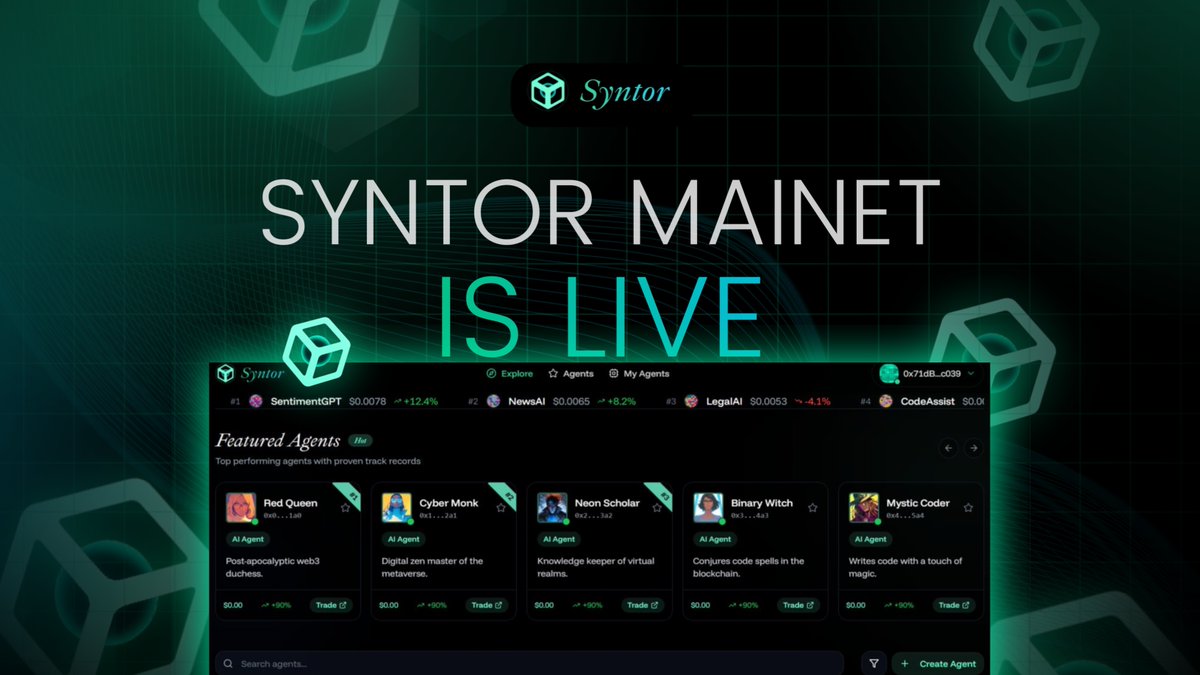 🚨 It’s official...Syntor Mainnet is LIVE!

No more simulations. No more waiting.

It's time for Decentralized AI Trading to begin.

From test phase to full mainnet, DeAI starts NOW.

Mainnet:  syntor.ai

Start creating now..
